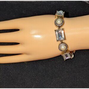 Heidi Daus Crystal/Faux Pearl Statement Bracelet 8.75" Toggle Closure